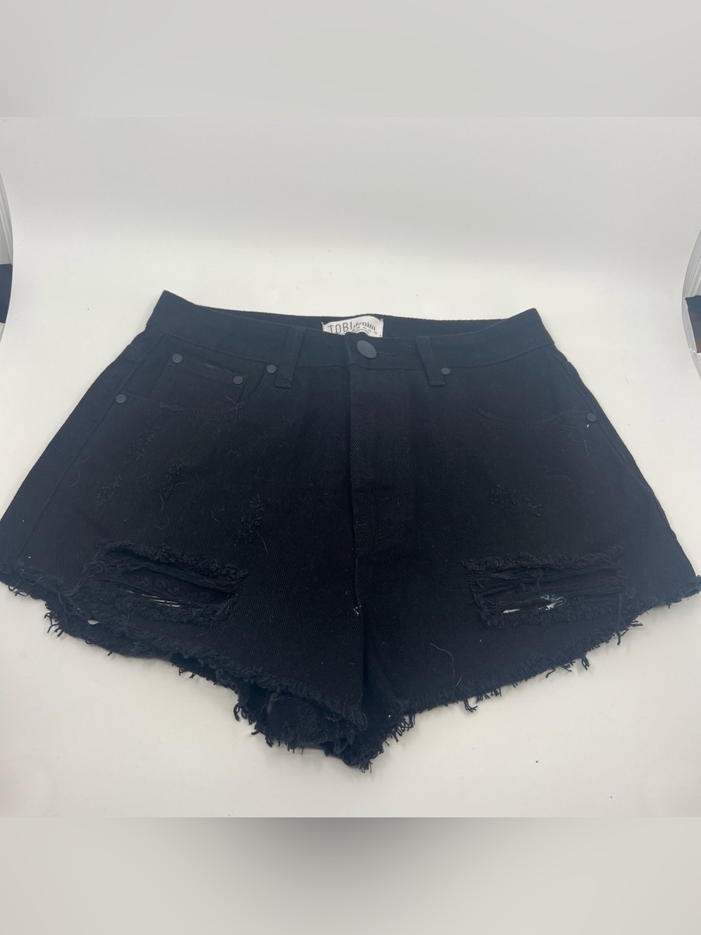 Womens TOBI Black Denim Distressed 100% Cotton Zipper Fly Jean Shorts Size 26